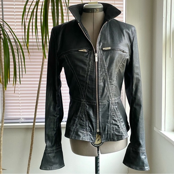 HOGAN by Karl Lagerfeld Gorgeous Black Metallik Denim Jacket Authentic Size 44/S - Picture 1 of 13